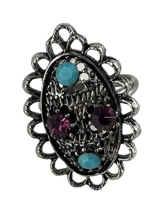Jewelry - Vintage Purple & Blue Multi Stone Silver Tone Adjustable Ring